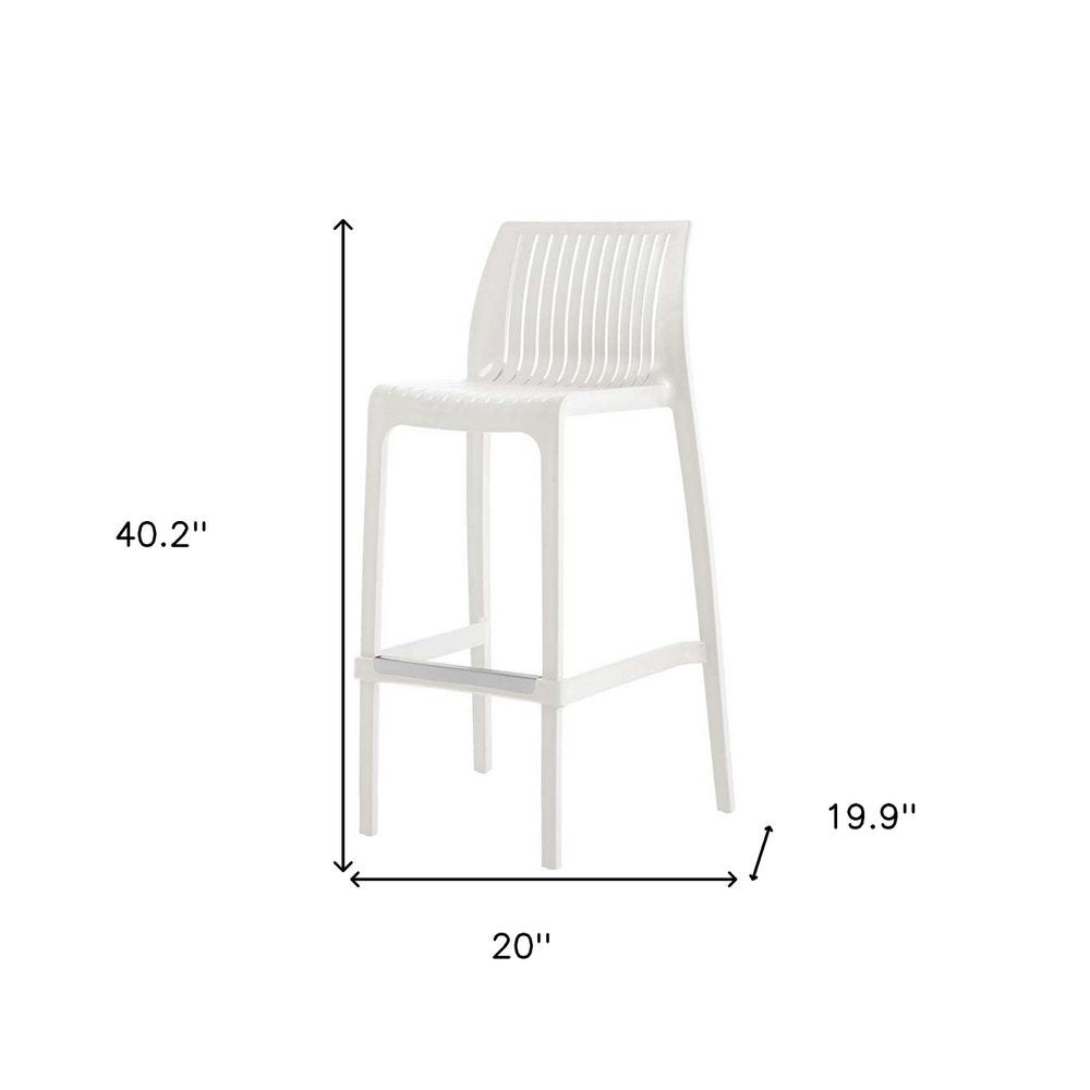 Set of Two 30" White Heavy Duty Plastic Low Back Outdoor Bar Height Chairs