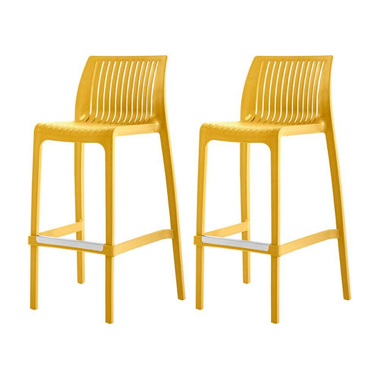 Set of Two 30" Yellow Heavy Duty Plastic Outdoor Bar Height Chairs