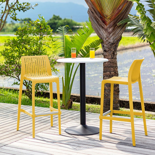 Set of Two 30" Yellow Heavy Duty Plastic Outdoor Bar Height Chairs