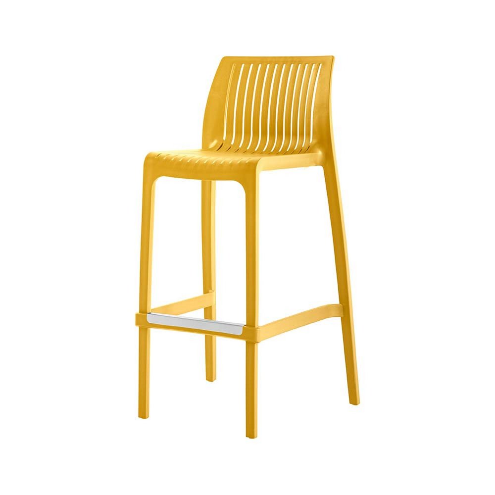 Set of Two 30" Yellow Heavy Duty Plastic Outdoor Bar Height Chairs