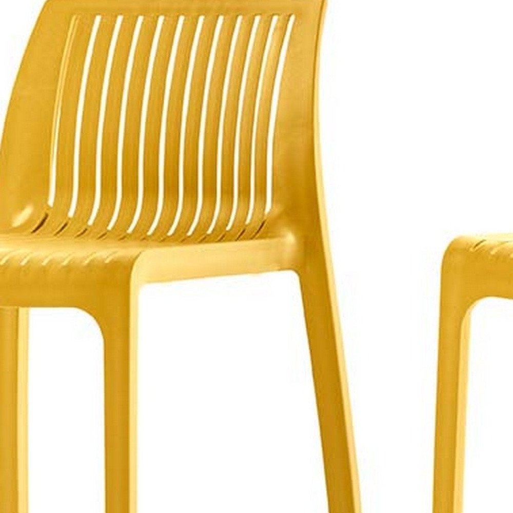 Set of Two 30" Yellow Heavy Duty Plastic Outdoor Bar Height Chairs