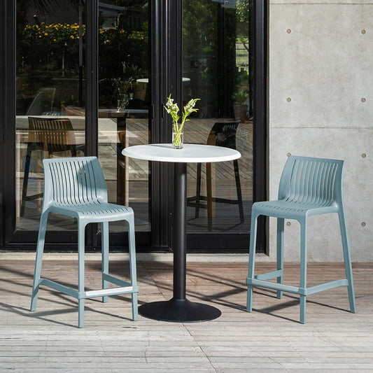 Set of Two 26" Baby Blue Heavy Duty Plastic Low Back Outdoor Counter Height Bar Chairs