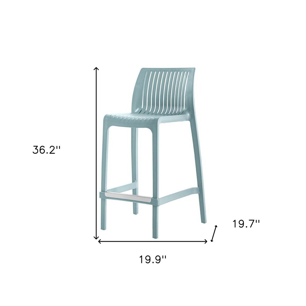 Set of Two 26" Baby Blue Heavy Duty Plastic Low Back Outdoor Counter Height Bar Chairs
