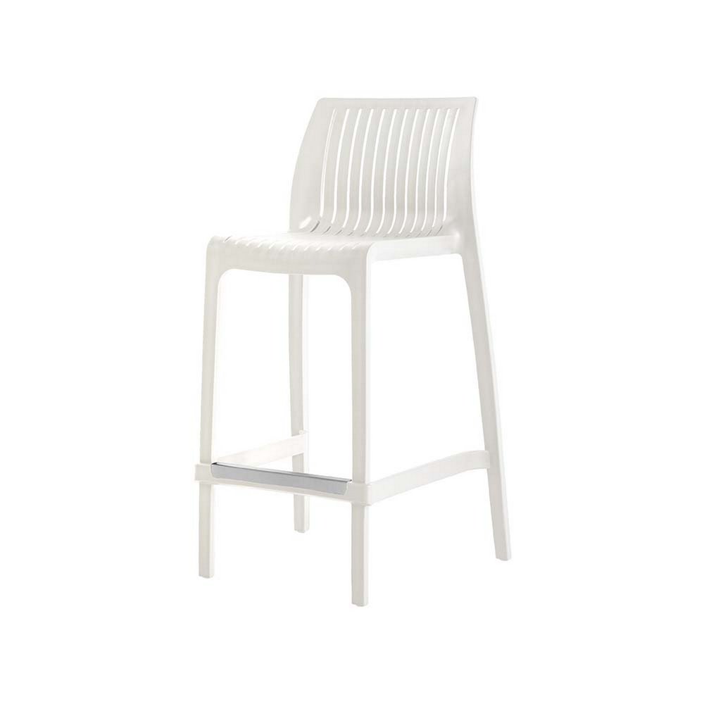 Set of Two 26" White Heavy Duty Plastic Low Back Outdoor Counter Height Bar Chairs