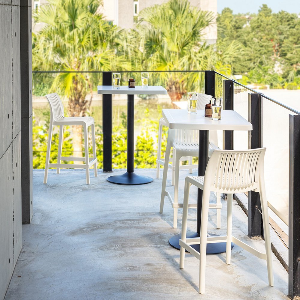 Set of Two 26" White Heavy Duty Plastic Low Back Outdoor Counter Height Bar Chairs