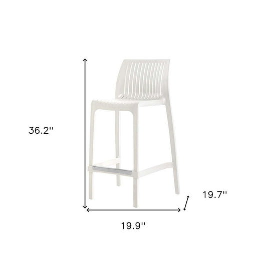 Set of Two 26" White Heavy Duty Plastic Low Back Outdoor Counter Height Bar Chairs