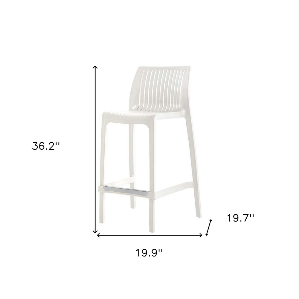 Set of Two 26" White Heavy Duty Plastic Low Back Outdoor Counter Height Bar Chairs