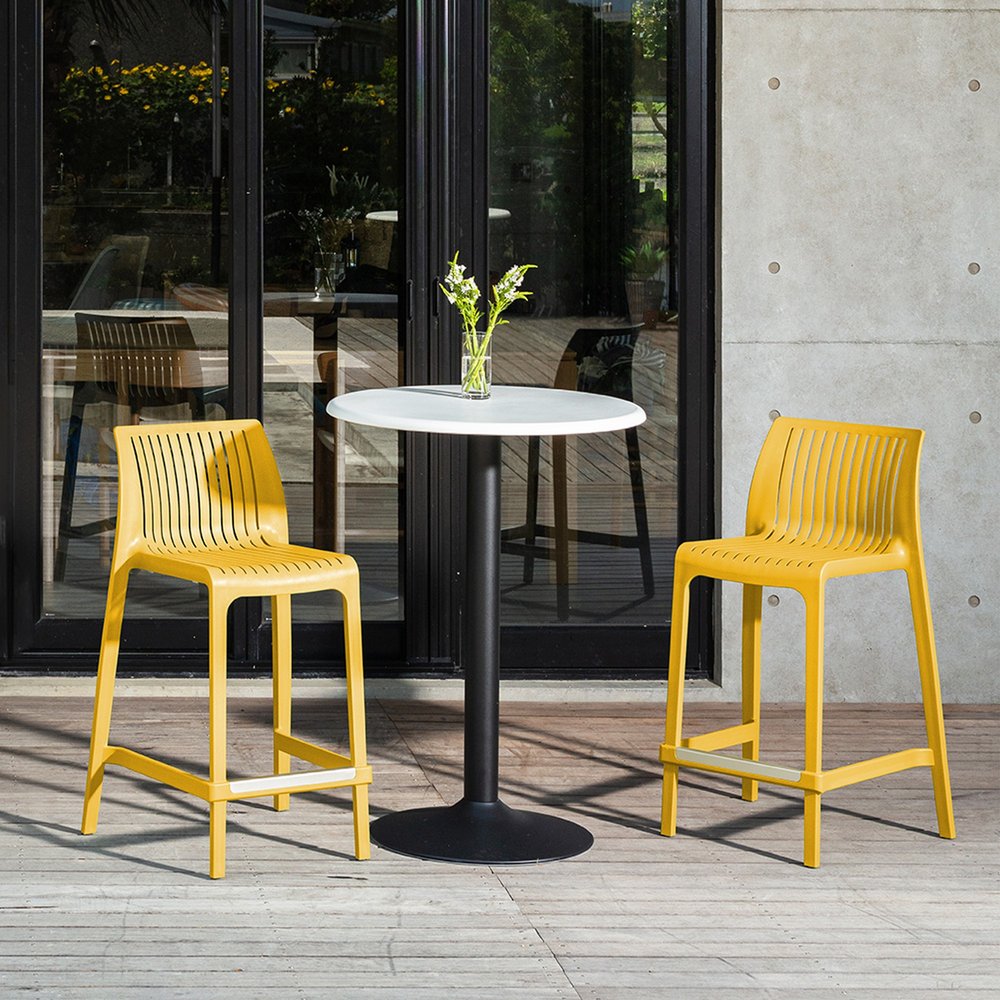 Set of Two 26" Yellow Heavy Duty Plastic Low Back Outdoor Counter Height Bar Chairs