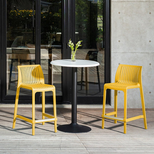 Set of Two 26" Yellow Heavy Duty Plastic Low Back Outdoor Counter Height Bar Chairs