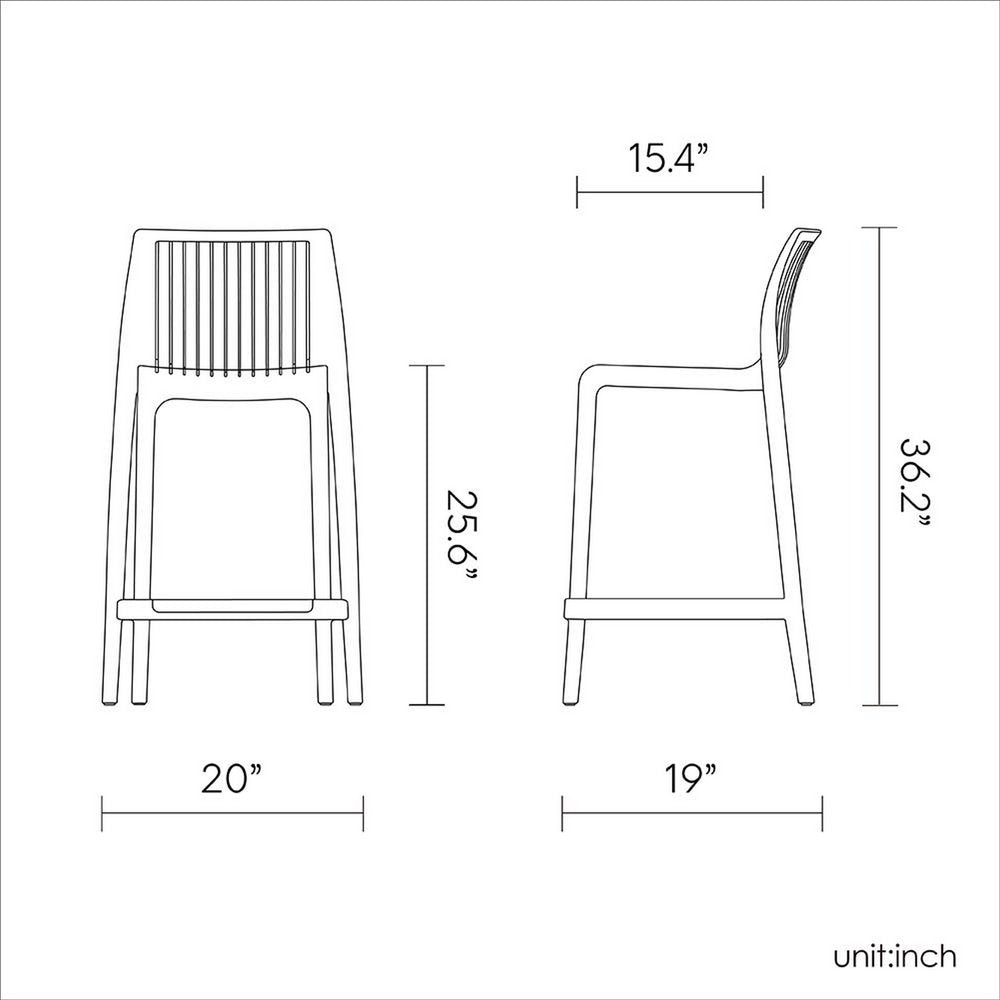 Set of Two 26" Yellow Heavy Duty Plastic Low Back Outdoor Counter Height Bar Chairs