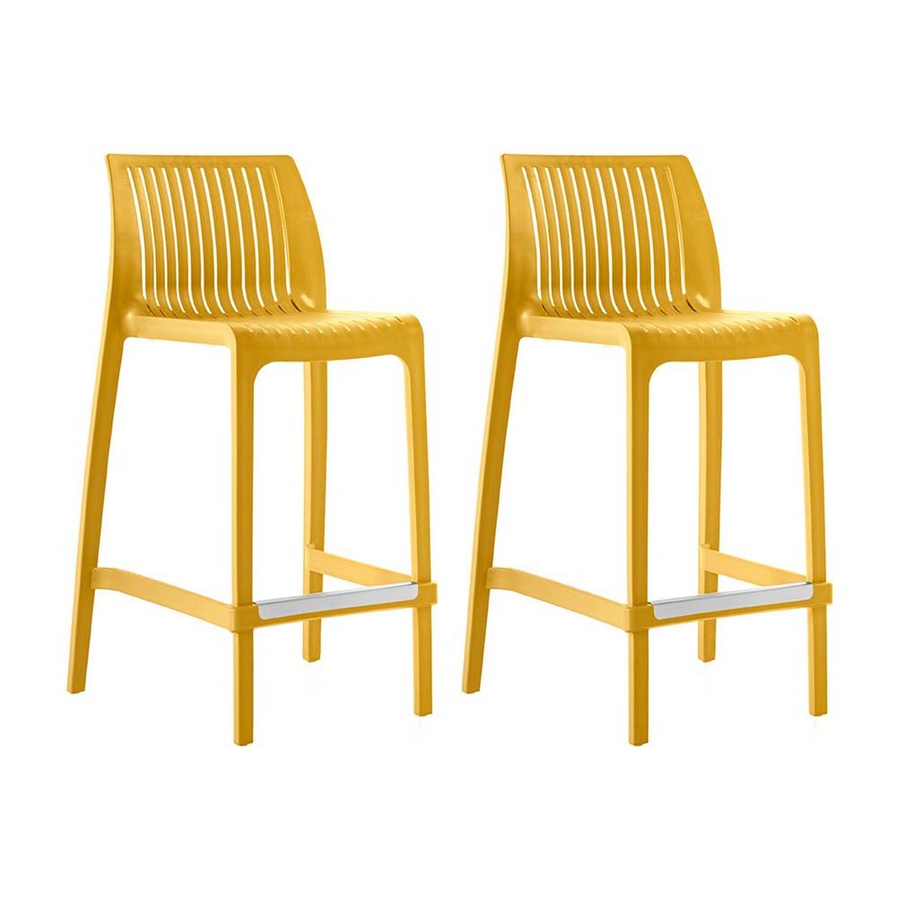 Set of Two 26" Yellow Heavy Duty Plastic Low Back Outdoor Counter Height Bar Chairs