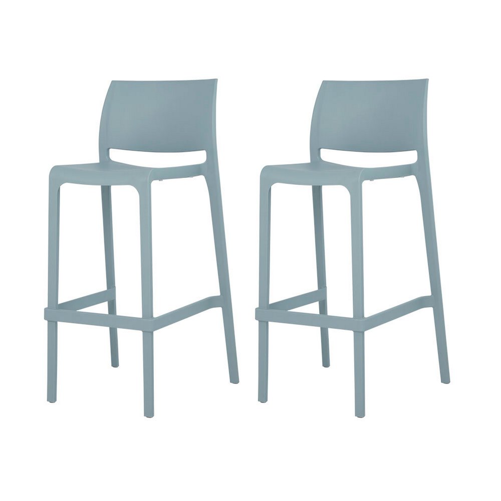 Set of Two 30" Baby Blue Heavy Duty Plastic Low Back Outdoor Bar Height Chairs