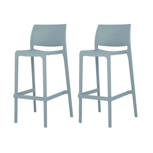 Set of Two 30" Baby Blue Heavy Duty Plastic Low Back Outdoor Bar Height Chairs