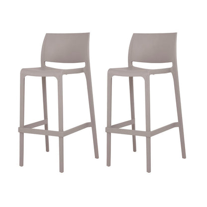 Set of Two 30" Taupe Heavy Duty Plastic Low Back Outdoor Bar Height Chairs