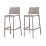 Set of Two 30" Taupe Heavy Duty Plastic Low Back Outdoor Bar Height Chairs