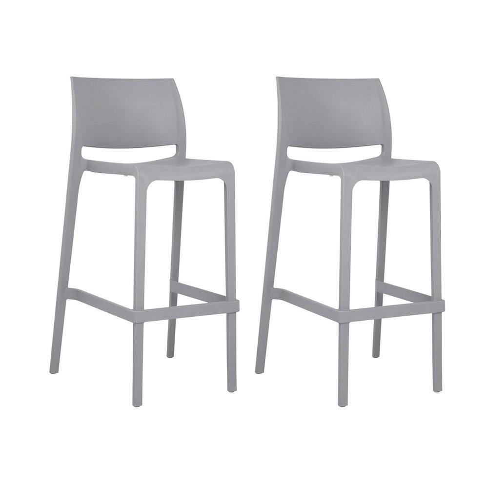 Set of Two 30" Gray Heavy Duty Plastic Low Back Outdoor Bar Height Chairs