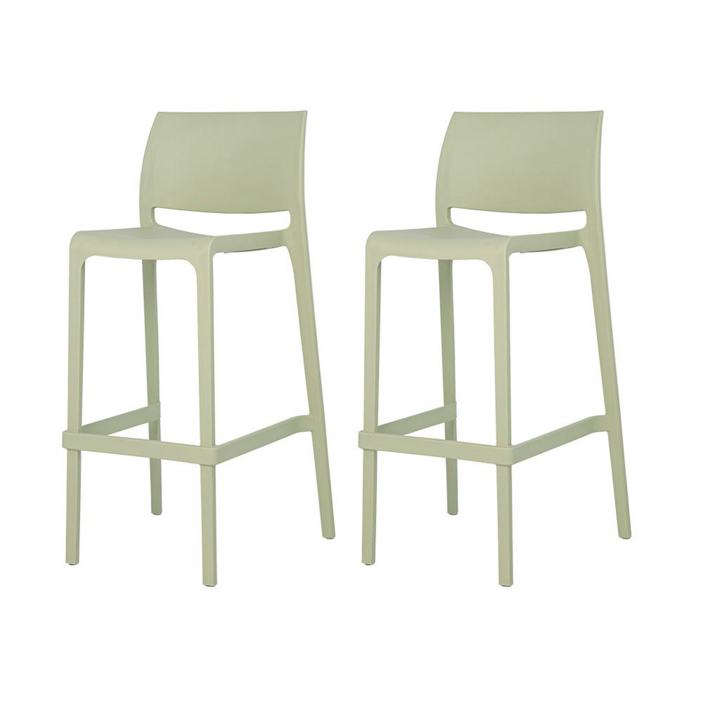 Set of Two 30" Green Heavy Duty Plastic Low Back Outdoor Bar Height Chairs