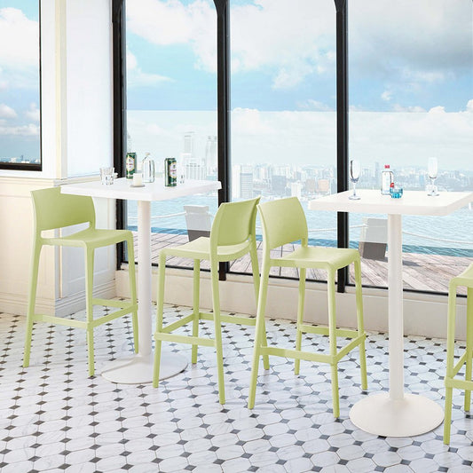 Set of Two 30" Green Heavy Duty Plastic Low Back Outdoor Bar Height Chairs