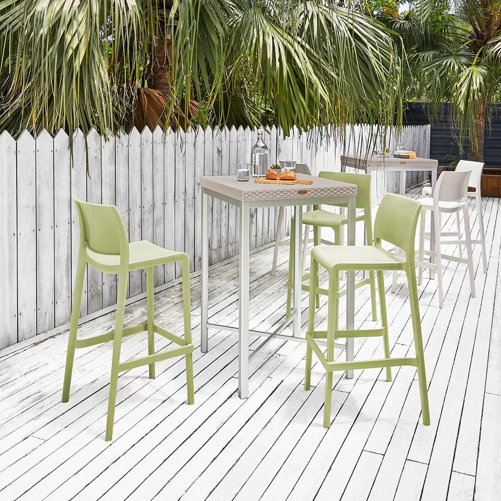 Set of Two 30" Green Heavy Duty Plastic Low Back Outdoor Bar Height Chairs