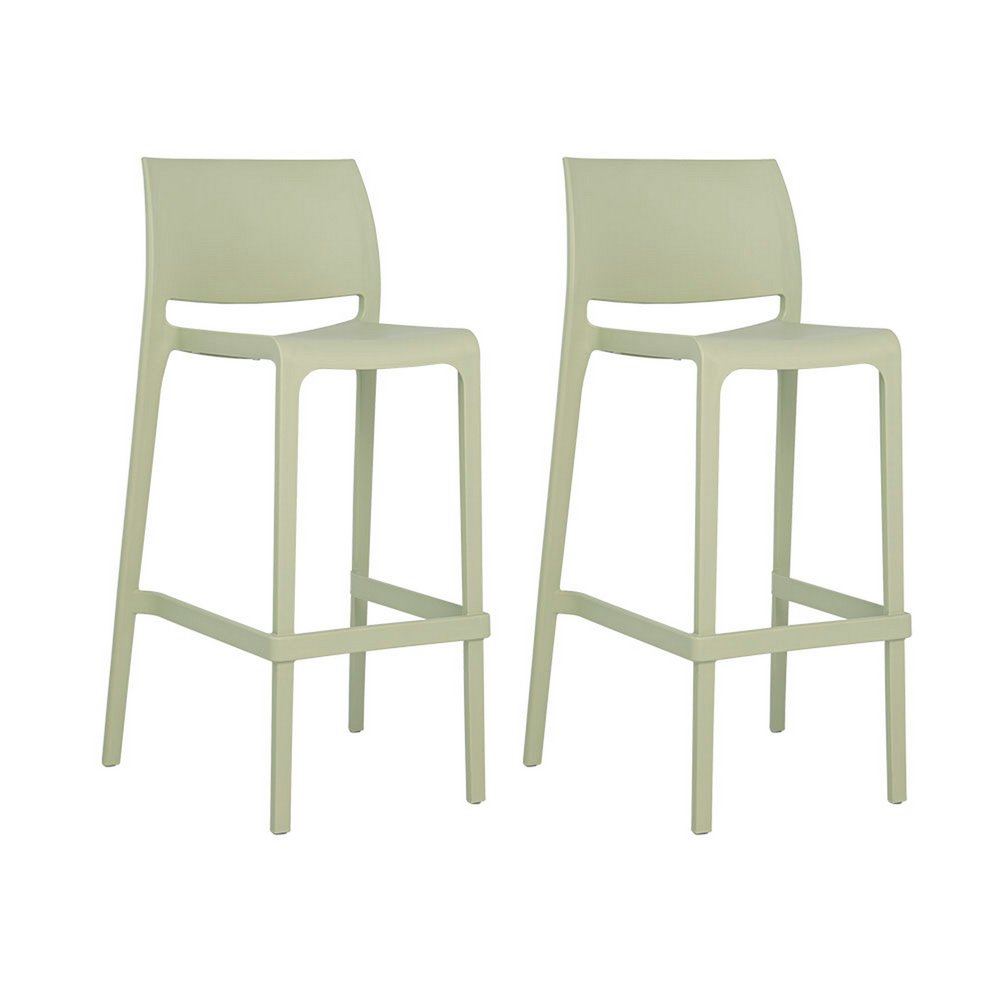Set of Two 30" Green Heavy Duty Plastic Low Back Outdoor Bar Height Chairs