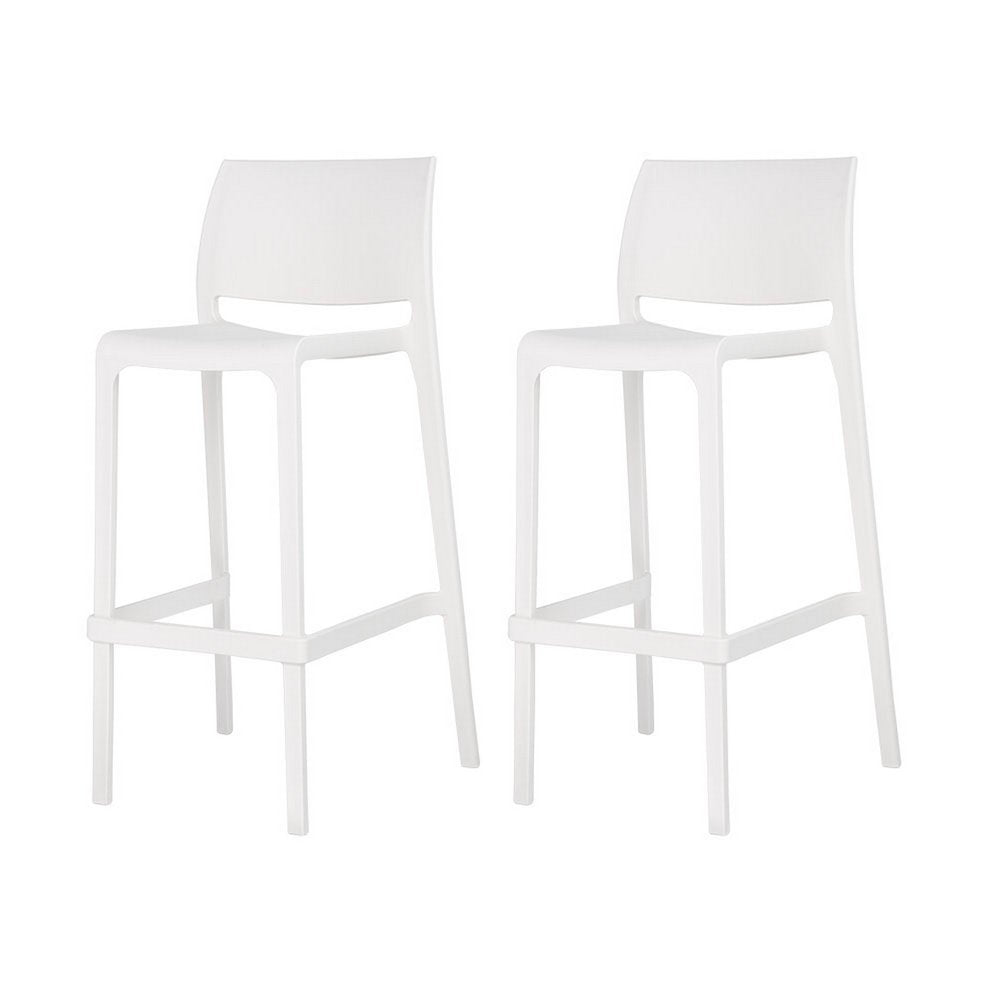 Set of Two 30" White Heavy Duty Plastic Low Back Outdoor Bar Height Chairs