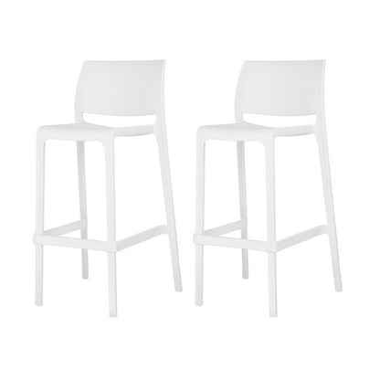 Set of Two 30" White Heavy Duty Plastic Low Back Outdoor Bar Height Chairs