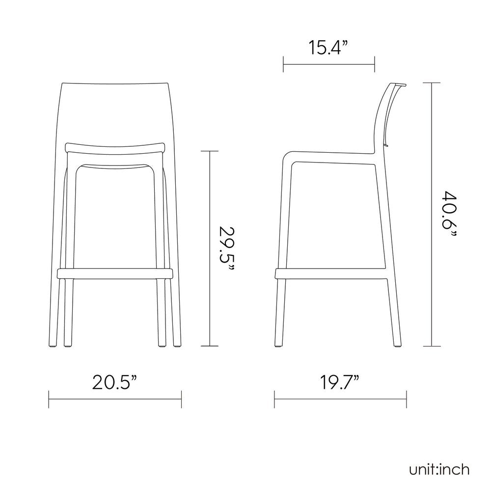 Set of Two 30" White Heavy Duty Plastic Low Back Outdoor Bar Height Chairs