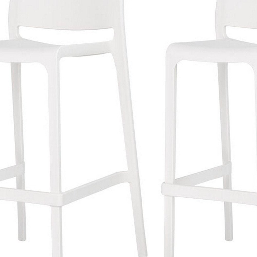 Set of Two 30" White Heavy Duty Plastic Low Back Outdoor Bar Height Chairs