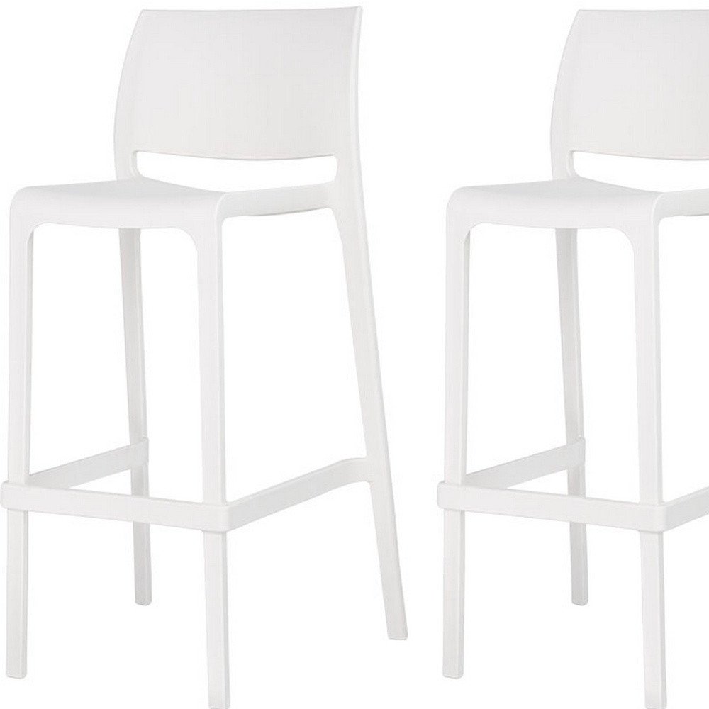 Set of Two 30" White Heavy Duty Plastic Low Back Outdoor Bar Height Chairs