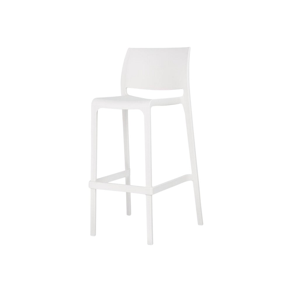 Set of Two 30" White Heavy Duty Plastic Low Back Outdoor Bar Height Chairs