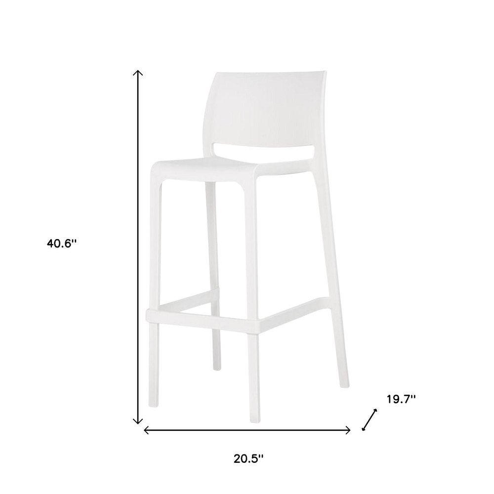 Set of Two 30" White Heavy Duty Plastic Low Back Outdoor Bar Height Chairs