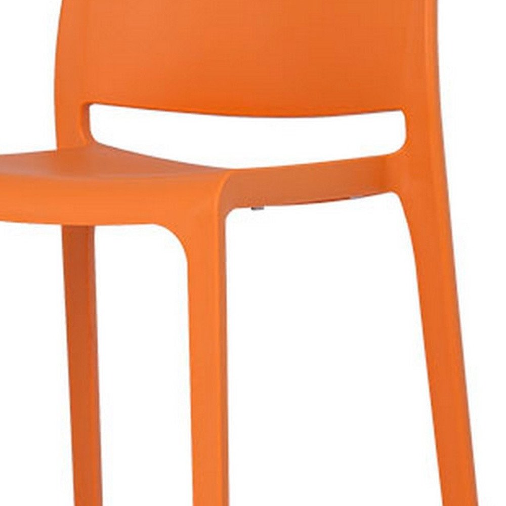 Set of Two 30" Orange Heavy Duty Plastic Low Back Outdoor Bar Height Chairs