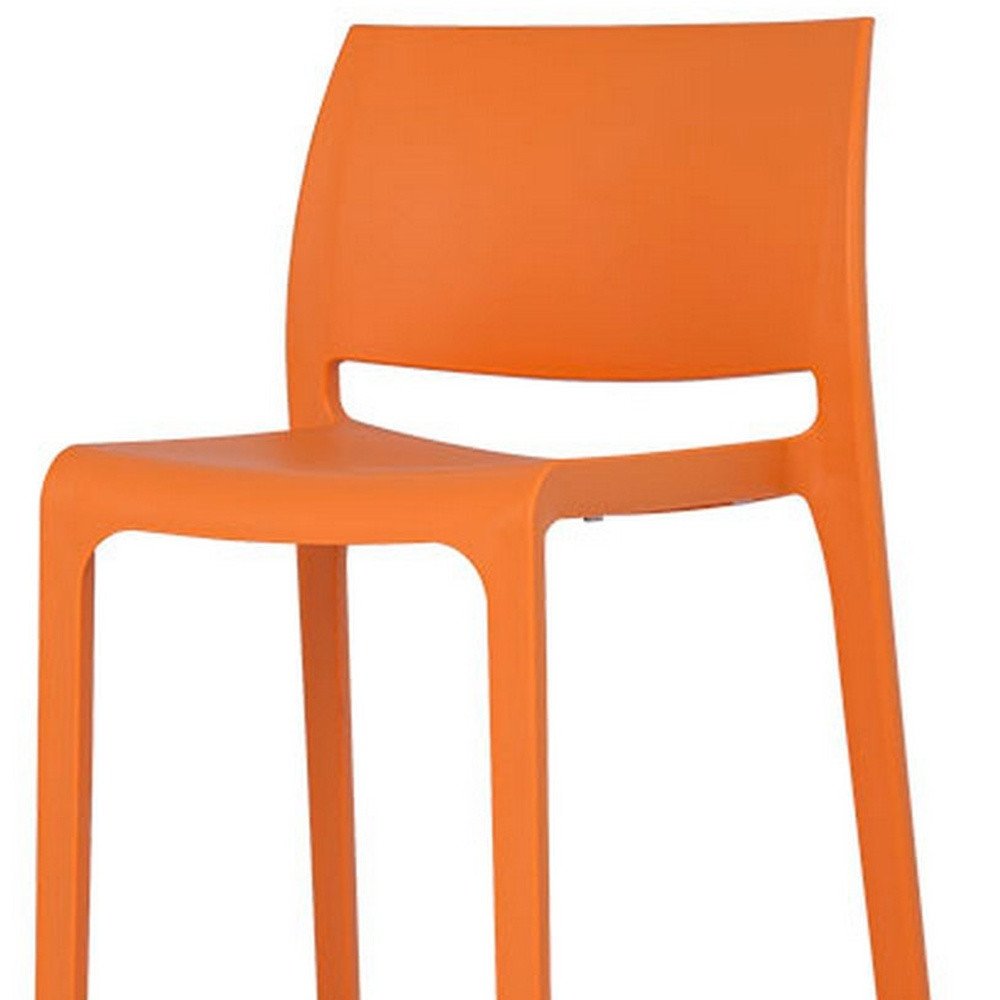 Set of Two 30" Orange Heavy Duty Plastic Low Back Outdoor Bar Height Chairs