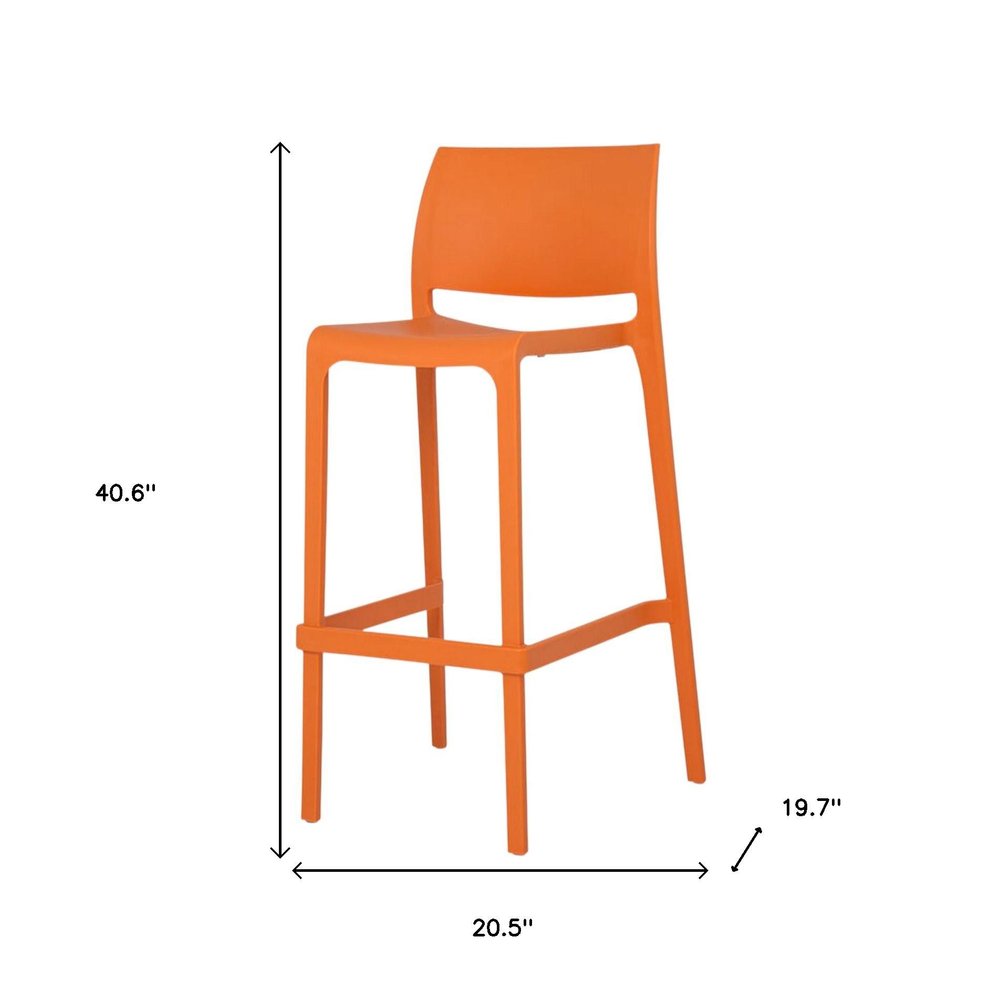 Set of Two 30" Orange Heavy Duty Plastic Low Back Outdoor Bar Height Chairs