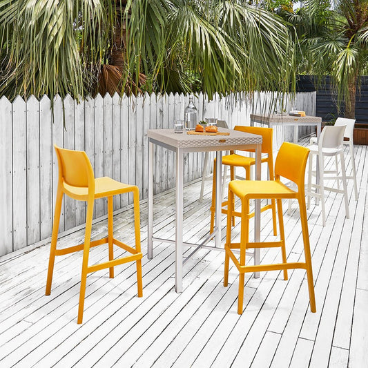 Set of Two 30" Yellow Heavy Duty Plastic Low Back Outdoor Bar Height Chairs