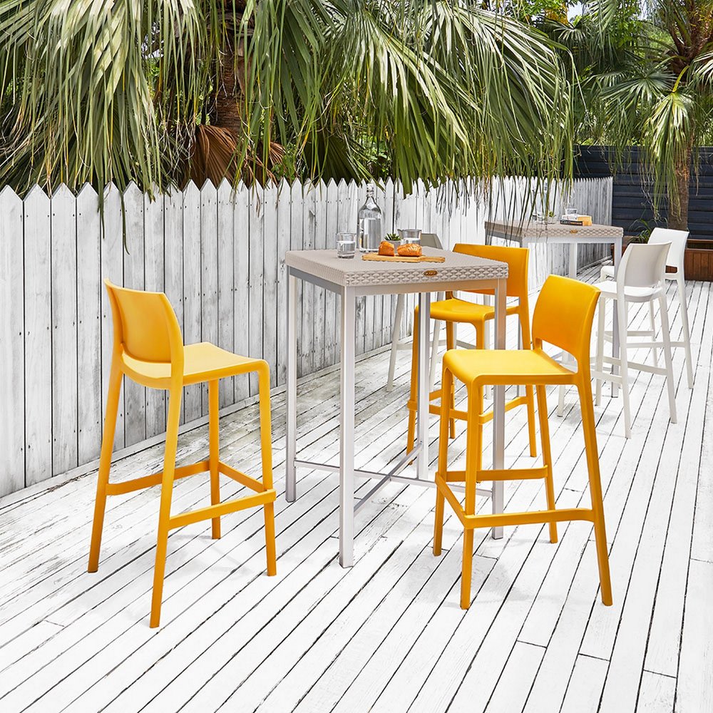 Set of Two 30" Yellow Heavy Duty Plastic Low Back Outdoor Bar Height Chairs