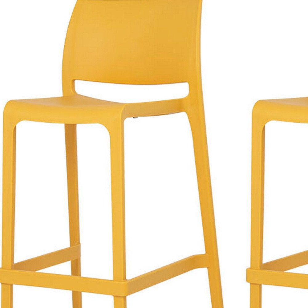 Set of Two 30" Yellow Heavy Duty Plastic Low Back Outdoor Bar Height Chairs