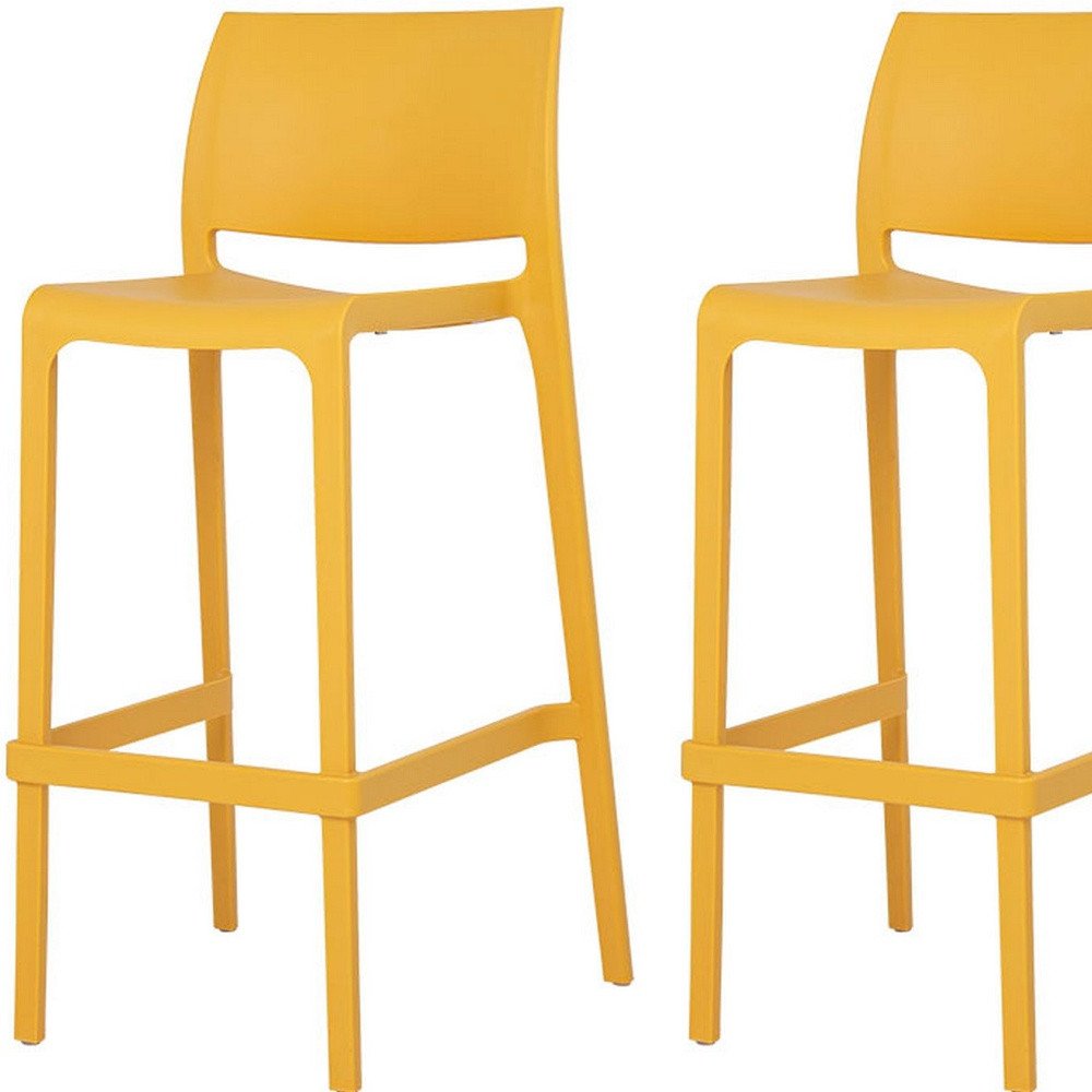 Set of Two 30" Yellow Heavy Duty Plastic Low Back Outdoor Bar Height Chairs