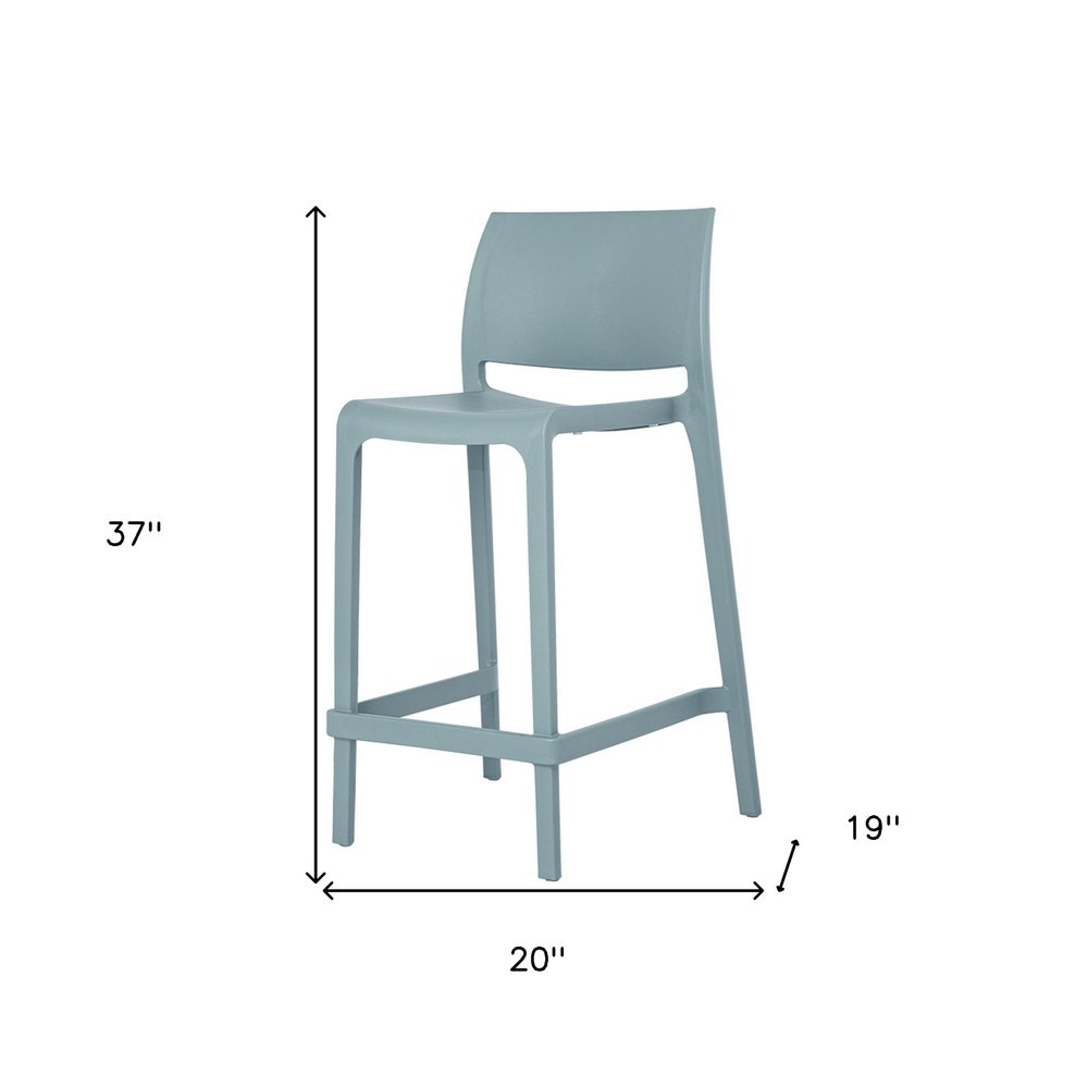Set of Two 26" Baby Blue Heavy Duty Plastic Low Back Outdoor Counter Height Bar Chairs