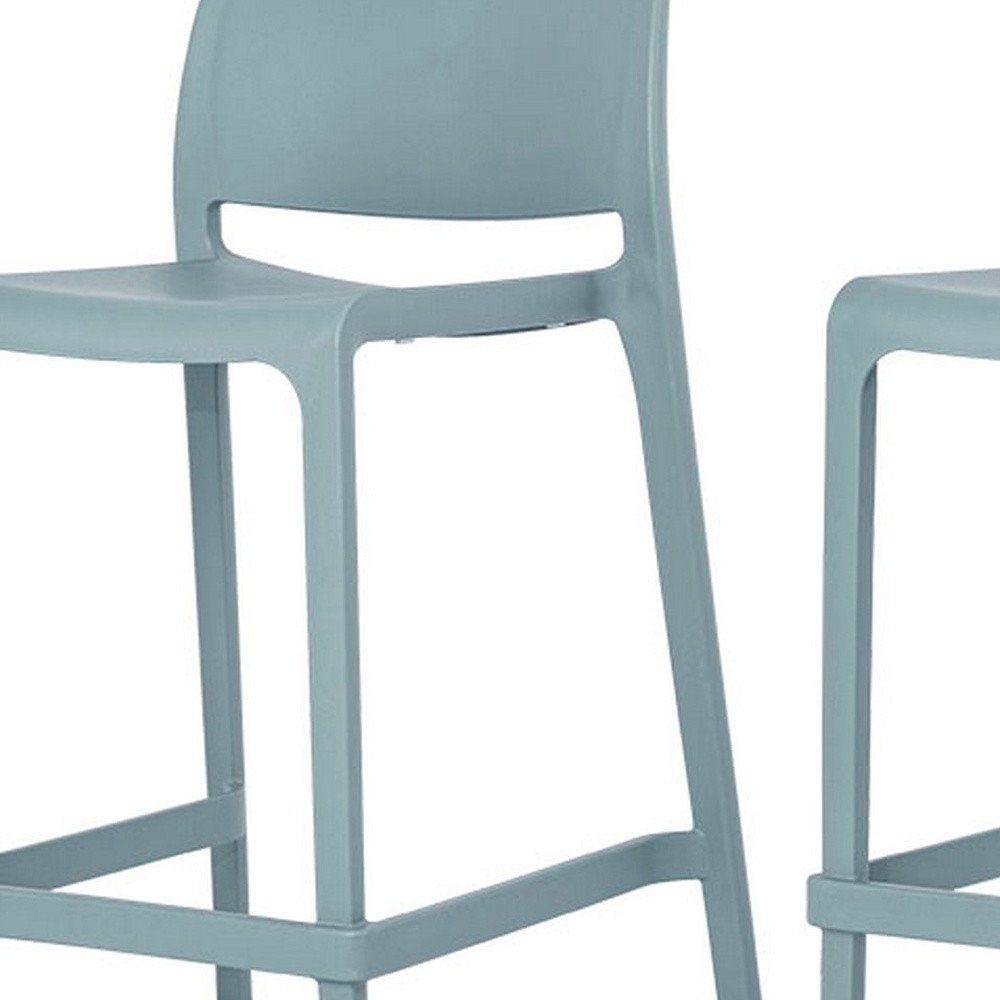 Set of Two 26" Baby Blue Heavy Duty Plastic Low Back Outdoor Counter Height Bar Chairs