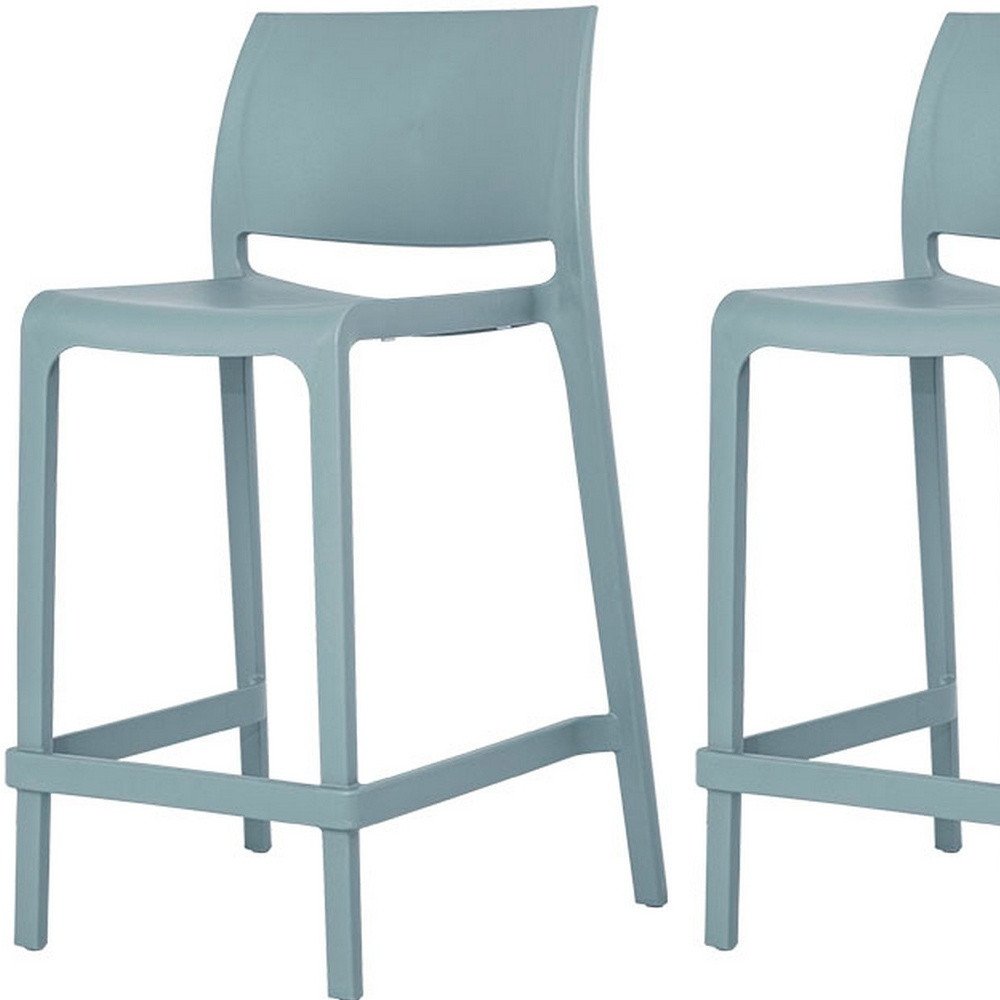 Set of Two 26" Baby Blue Heavy Duty Plastic Low Back Outdoor Counter Height Bar Chairs