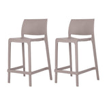 Set of Two 26" Taupe Heavy Duty Plastic Low Back Outdoor Counter Height Bar Chairs