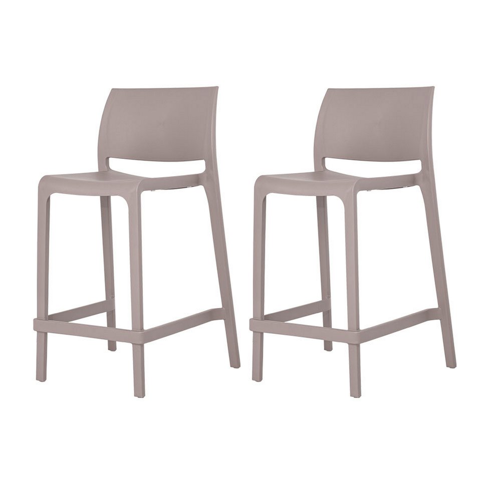 Set of Two 26" Taupe Heavy Duty Plastic Low Back Outdoor Counter Height Bar Chairs