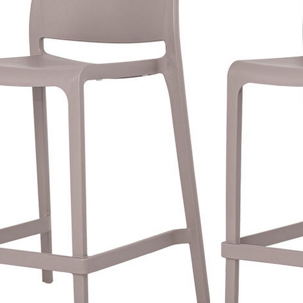 Set of Two 26" Taupe Heavy Duty Plastic Low Back Outdoor Counter Height Bar Chairs