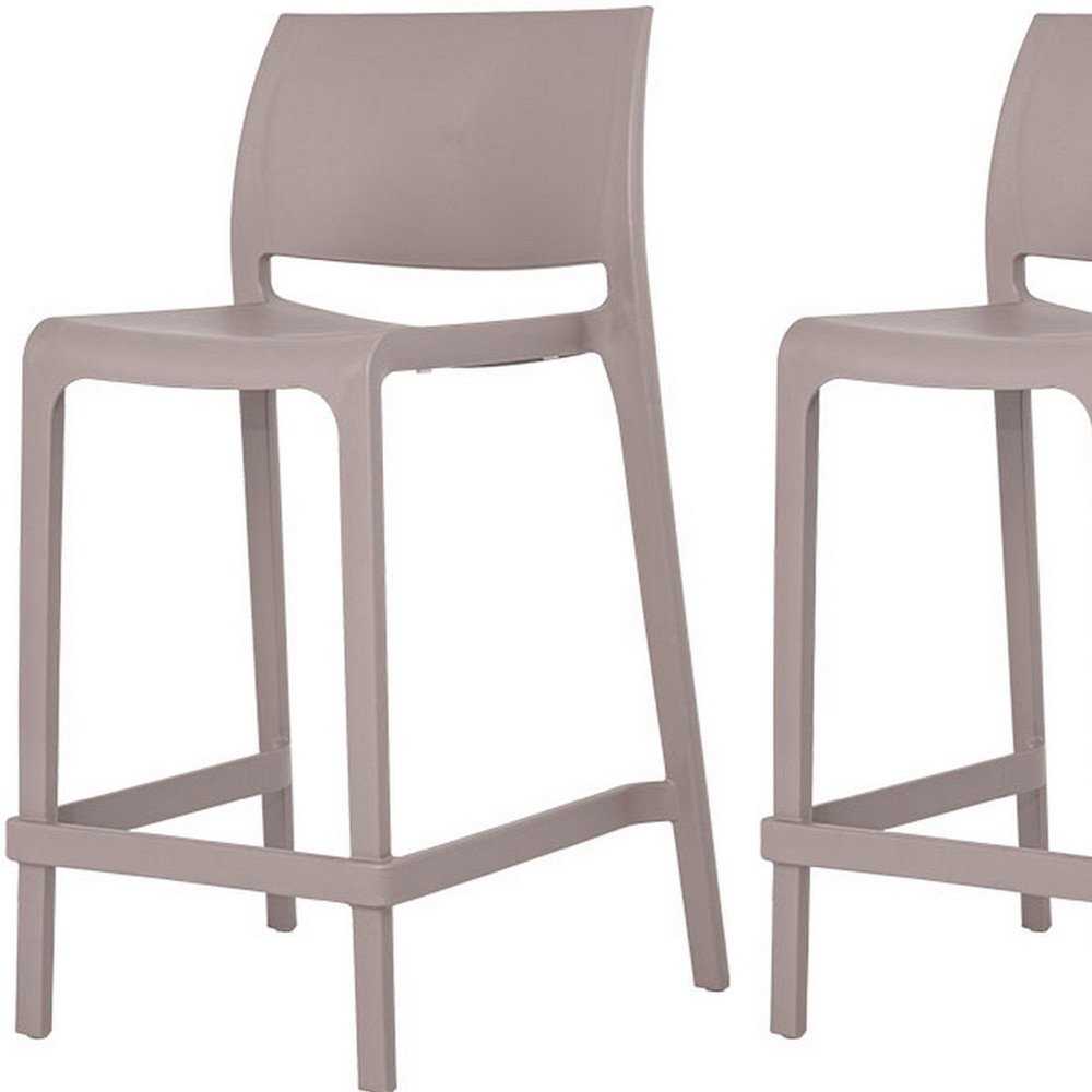 Set of Two 26" Taupe Heavy Duty Plastic Low Back Outdoor Counter Height Bar Chairs