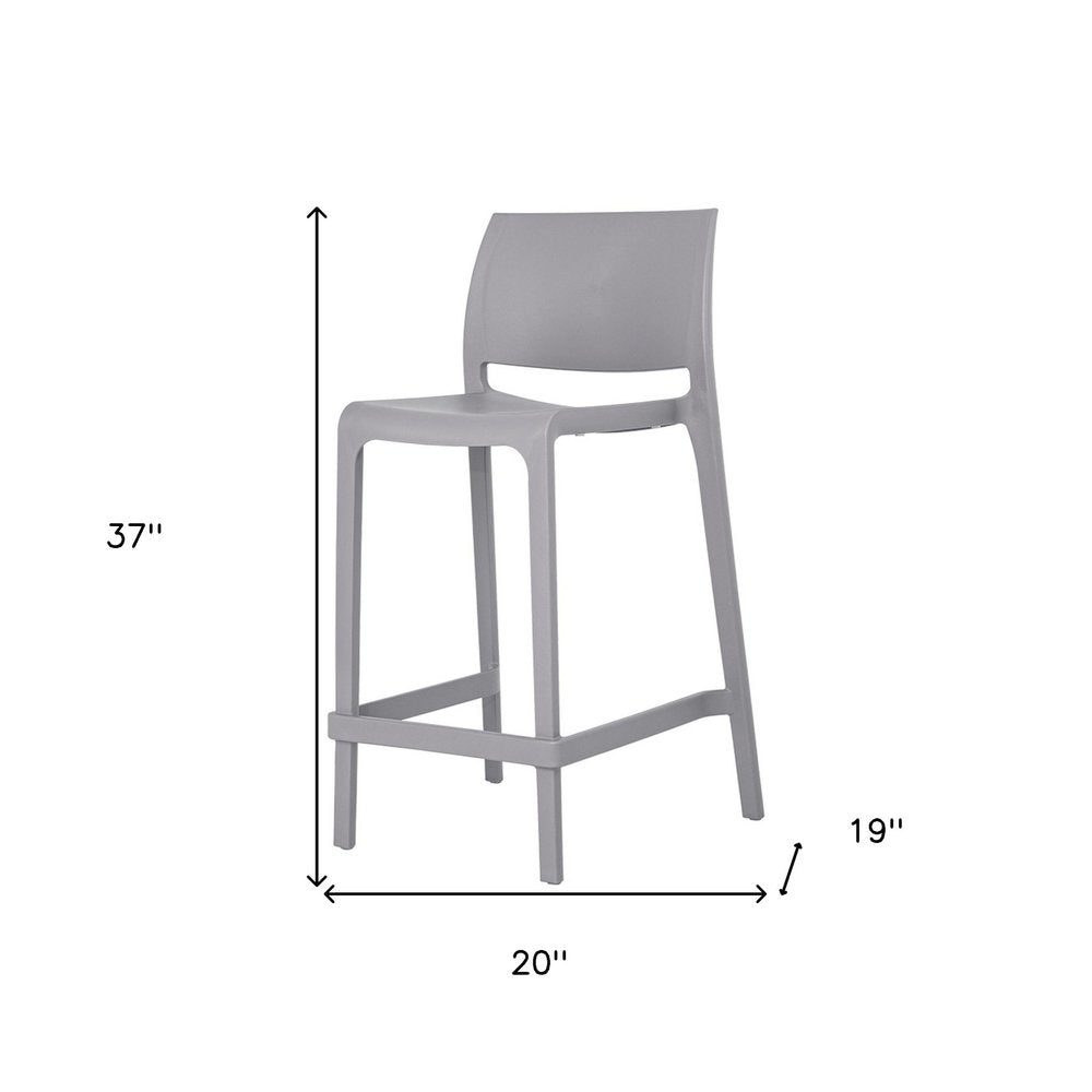 Set of Two 26" Gray Heavy Duty Plastic Low Back Outdoor Counter Height Bar Chairs