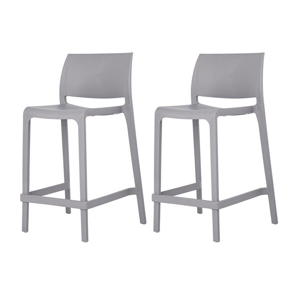 Set of Two 26" Gray Heavy Duty Plastic Low Back Outdoor Counter Height Bar Chairs