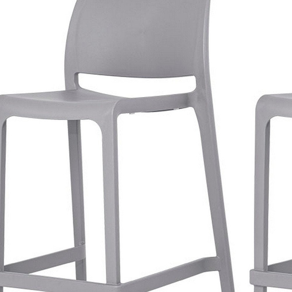 Set of Two 26" Gray Heavy Duty Plastic Low Back Outdoor Counter Height Bar Chairs