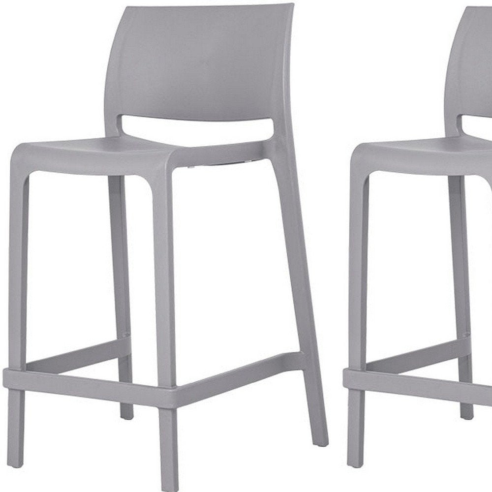 Set of Two 26" Gray Heavy Duty Plastic Low Back Outdoor Counter Height Bar Chairs