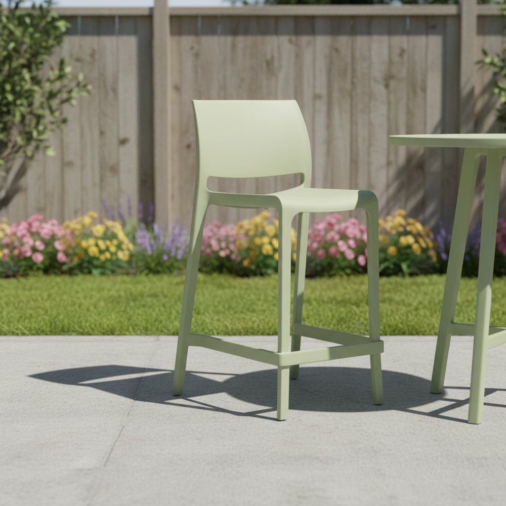 Set of Two 26" Green Heavy Duty Plastic Low Back Outdoor Counter Height Bar Chairs